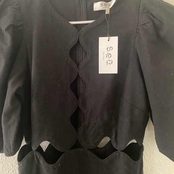Sea New York NWT Leona Short Sleeve Cut Out Scalloped Midi Dress in Black Size 2 - Picture 4 of 5